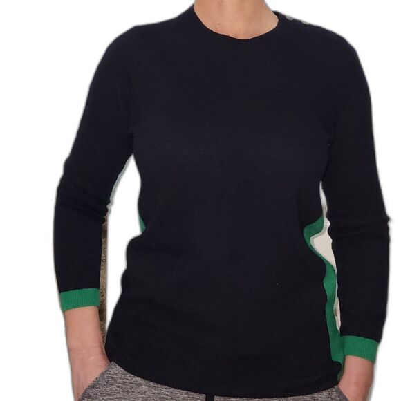 J. Crew Blue & Green Wool Cashmere Blend Sweater Elbow Patches Size S - Picture 6 of 10
